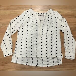 LOFT White Blouse with Black Polka Dots - Henley Neck
